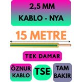Öznur 2,5 mm Nya Kablo Metre Seçenekli (Sarı-Yeşil) - 15 METRE