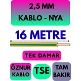 Öznur 2,5 mm Nya Kablo Metre Seçenekli (Sarı-Yeşil) - 16 METRE