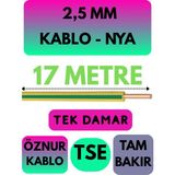Öznur 2,5 mm Nya Kablo Metre Seçenekli (Sarı-Yeşil) - 17 METRE