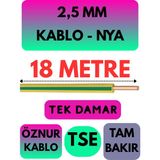 Öznur 2,5 mm Nya Kablo Metre Seçenekli (Sarı-Yeşil) - 18 METRE