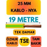Öznur 25 mm Nya Kablo Metre Seçenekli (Sarı-Yeşil) - 19 METRE