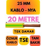 Öznur 25 mm Nya Kablo Metre Seçenekli (Sarı-Yeşil) - 20 METRE