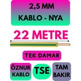 Öznur 2,5 mm Nya Kablo Metre Seçenekli (Sarı-Yeşil) - 22 METRE
