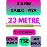 Öznur 2,5 mm Nya Kablo Metre Seçenekli (Sarı-Yeşil) - 23 METRE