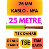 Öznur 25 mm Nya Kablo Metre Seçenekli (Sarı-Yeşil) - 25 METRE