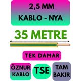 Öznur 2,5 mm Nya Kablo Metre Seçenekli (Sarı-Yeşil) - 35 METRE