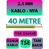 Öznur 2,5 mm Nya Kablo Metre Seçenekli (Sarı-Yeşil) - 40 METRE