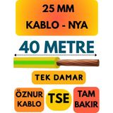 Öznur 25 mm Nya Kablo Metre Seçenekli (Sarı-Yeşil) - 40 METRE