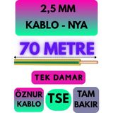 Öznur 2,5 mm Nya Kablo Metre Seçenekli (Sarı-Yeşil) - 70 METRE