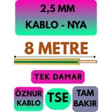 Öznur 2,5 mm Nya Kablo Metre Seçenekli (Sarı-Yeşil) - 8 METRE
