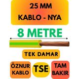 Öznur 25 mm Nya Kablo Metre Seçenekli (Sarı-Yeşil) - 8 METRE