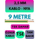 Öznur 2,5 mm Nya Kablo Metre Seçenekli (Sarı-Yeşil) - 9 METRE