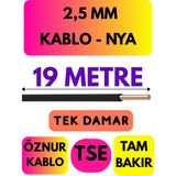 Öznur 2,5 mm Nya Kablo Metre Seçenekli (Siyah) - 19 METRE
