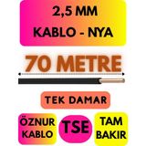 Öznur 2,5 mm Nya Kablo Metre Seçenekli (Siyah) - 70 METRE