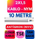 Öznur 2x1,5 Antigron (Nym) Kablo (Gri) Metre Seçenekli - 10 METRE