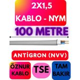 Öznur 2x1,5 Antigron (Nym) Kablo (Gri) Metre Seçenekli - 100 METRE