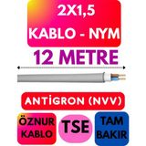 Öznur 2x1,5 Antigron (Nym) Kablo (Gri) Metre Seçenekli - 12 METRE