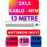 Öznur 2x1,5 Antigron (Nym) Kablo (Gri) Metre Seçenekli - 13 METRE