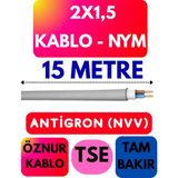 Öznur 2x1,5 Antigron (Nym) Kablo (Gri) Metre Seçenekli - 15 METRE