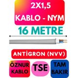 Öznur 2x1,5 Antigron (Nym) Kablo (Gri) Metre Seçenekli - 16 METRE