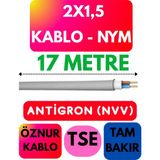 Öznur 2x1,5 Antigron (Nym) Kablo (Gri) Metre Seçenekli - 17 METRE