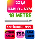 Öznur 2x1,5 Antigron (Nym) Kablo (Gri) Metre Seçenekli - 18 METRE