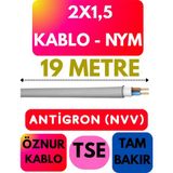 Öznur 2x1,5 Antigron (Nym) Kablo (Gri) Metre Seçenekli - 19 METRE