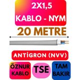 Öznur 2x1,5 Antigron (Nym) Kablo (Gri) Metre Seçenekli - 20 METRE