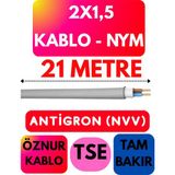 Öznur 2x1,5 Antigron (Nym) Kablo (Gri) Metre Seçenekli - 21 METRE
