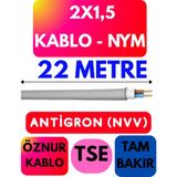 Öznur 2x1,5 Antigron (Nym) Kablo (Gri) Metre Seçenekli - 22 METRE