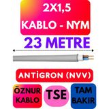 Öznur 2x1,5 Antigron (Nym) Kablo (Gri) Metre Seçenekli - 23 METRE