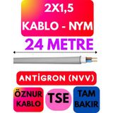 Öznur 2x1,5 Antigron (Nym) Kablo (Gri) Metre Seçenekli - 24 METRE