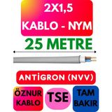 Öznur 2x1,5 Antigron (Nym) Kablo (Gri) Metre Seçenekli - 25 METRE