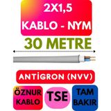 Öznur 2x1,5 Antigron (Nym) Kablo (Gri) Metre Seçenekli - 30 METRE