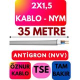 Öznur 2x1,5 Antigron (Nym) Kablo (Gri) Metre Seçenekli - 35 METRE