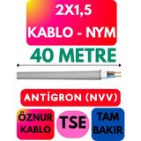 Öznur 2x1,5 Antigron (Nym) Kablo (Gri) Metre Seçenekli - 40 METRE