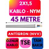 Öznur 2x1,5 Antigron (Nym) Kablo (Gri) Metre Seçenekli - 45 METRE