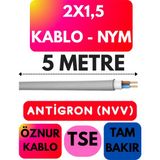 Öznur 2x1,5 Antigron (Nym) Kablo (Gri) Metre Seçenekli - 5 METRE