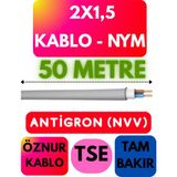Öznur 2x1,5 Antigron (Nym) Kablo (Gri) Metre Seçenekli - 50 METRE