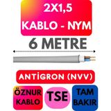 Öznur 2x1,5 Antigron (Nym) Kablo (Gri) Metre Seçenekli - 6 METRE