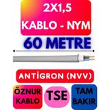 Öznur 2x1,5 Antigron (Nym) Kablo (Gri) Metre Seçenekli - 60 METRE