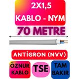 Öznur 2x1,5 Antigron (Nym) Kablo (Gri) Metre Seçenekli - 70 METRE