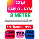 Öznur 2x1,5 Antigron (Nym) Kablo (Gri) Metre Seçenekli - 8 METRE