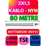 Öznur 2x1,5 Antigron (Nym) Kablo (Gri) Metre Seçenekli - 80 METRE