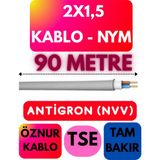 Öznur 2x1,5 Antigron (Nym) Kablo (Gri) Metre Seçenekli - 90 METRE