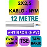 Öznur 2x2,5 Antigron (Nym) Kablo (Gri) Metre Seçenekli - 12 METRE