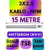 Öznur 2x2,5 Antigron (Nym) Kablo (Gri) Metre Seçenekli - 15 METRE