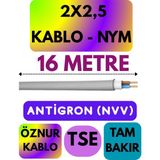 Öznur 2x2,5 Antigron (Nym) Kablo (Gri) Metre Seçenekli - 16 METRE