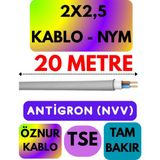 Öznur 2x2,5 Antigron (Nym) Kablo (Gri) Metre Seçenekli - 20 METRE
