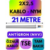 Öznur 2x2,5 Antigron (Nym) Kablo (Gri) Metre Seçenekli - 21 METRE